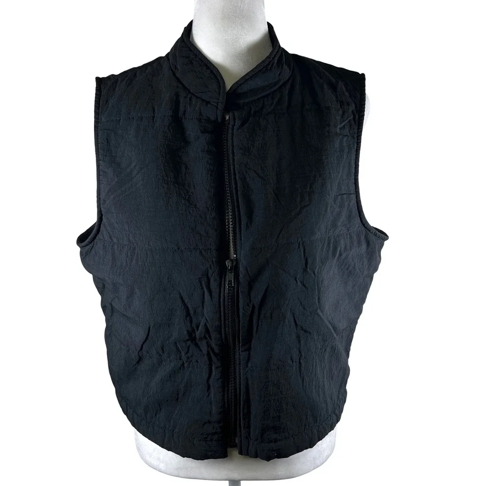 Wrapper‎ Black Cropped Puffer Vest Womens Full Zip Stand Collar Lightweight M/L